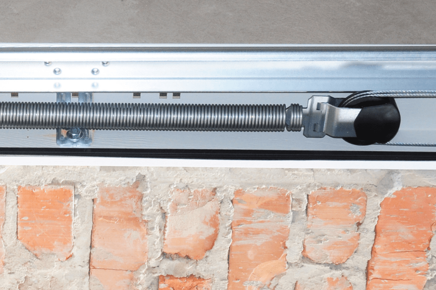 close-up of garage door spring