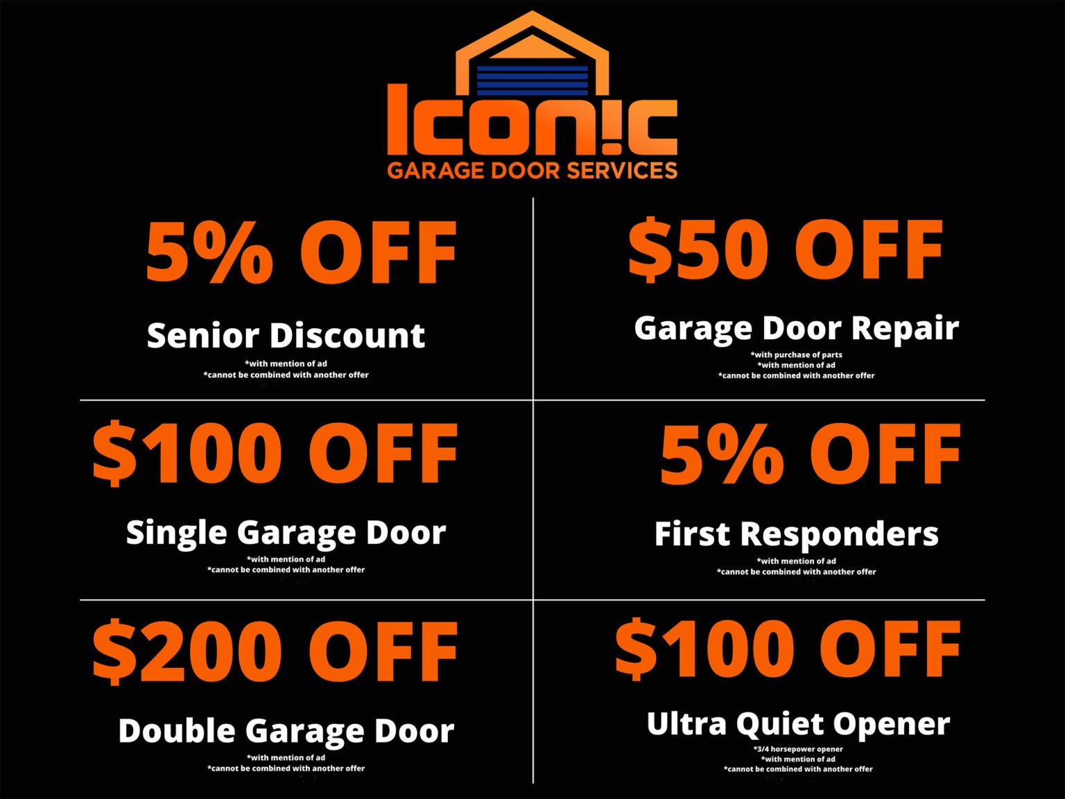 Discounts offered at Iconic Garage Door Services 