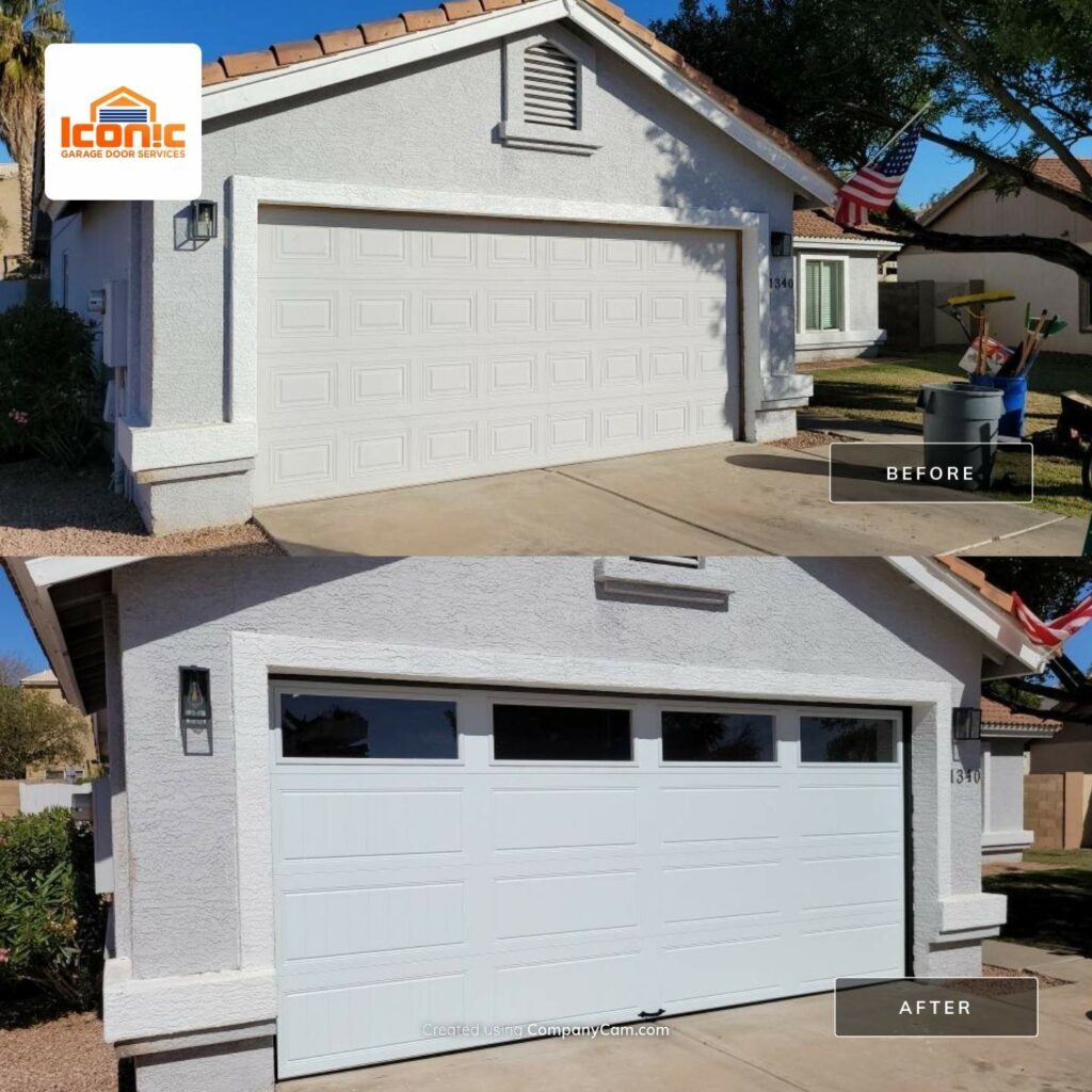 before and after of new traditional garage door