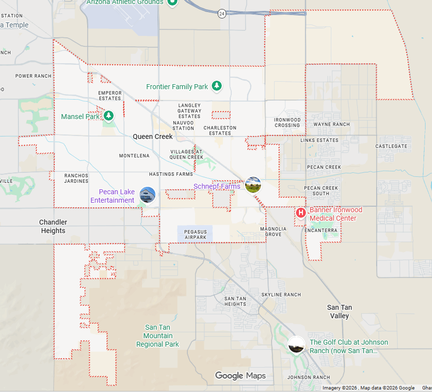 Map of Queen Creek, AZ